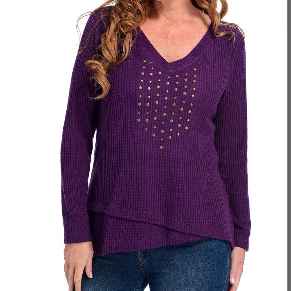 Women’s One‎ World Purple Embellished Thermal Knit Long Sleeve